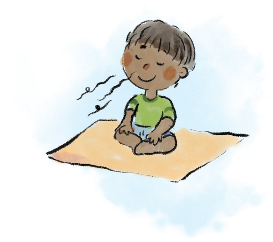 A child sitting calmly on a mat